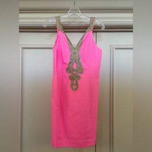 Lilly Pulitzer hot pink and gold dress